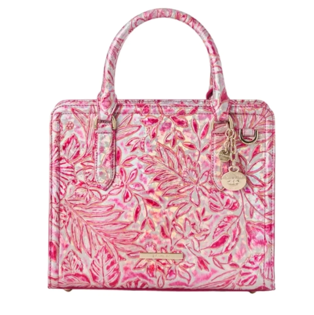 💕▪️Brahmin ▪️Cami Coral Snapdragon Lokeani Pink Iridescent Floral Satchel